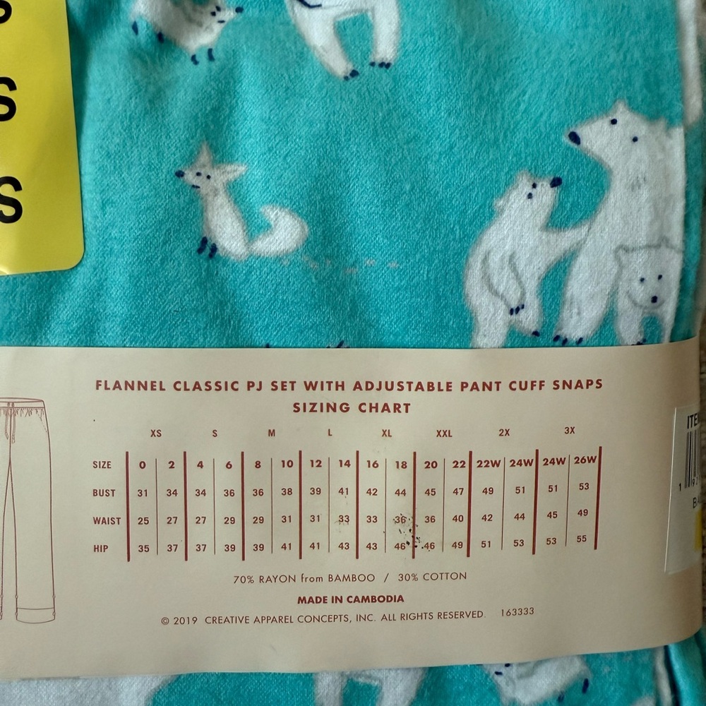 Munki Munki Teal Flannel Pajama Set with White Polar Bears, Size S - Picture 6 of 7